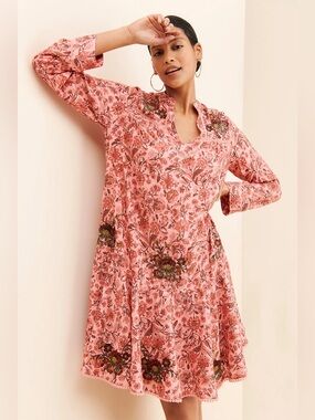 Anthropologie Ollari Rose Garden Embroidered Boho Dress Medium